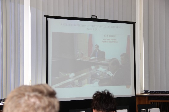 座談會現場播映馬總統與美國智庫CSIS視訊會議之致辭