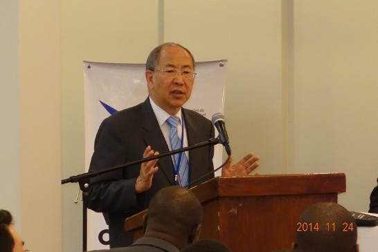 國經協會王理事長鍾渝於第一屆臺灣與海地經濟聯席會議中致詞。