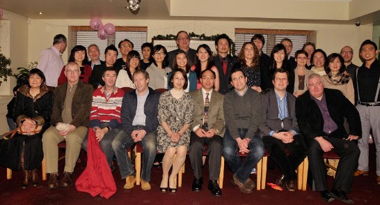 Representative Harry Tseng, along with Deputy Terence Flanagan and Councillor Declan Flanagan, stands amongst members of the Irish Taiwanese community for a group photograph at the Ming Court during the Lunar New Year Luncheon  