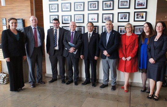 Local leaders in business, politics and education welcome Representative Tseng to Letterkenny. From left to right : Mrs. Harte; Mr. Pat Connors, Marine Harvest ; Mr. Paddy Doherty, Town Manager ; Senator Jimmy Harte ; Representative Tseng ; Mr. John Watson, Chairman of Letterkenny Chamber of Commerce ; Ms. Toni Forrester, CEO of Letterkenny Chamber of Commerce ; Ms. Catherine Cook, journalist of ‘Donegal News’ and Ms. Jilly Murphy, teacher on LYIT’s Chinese programme.