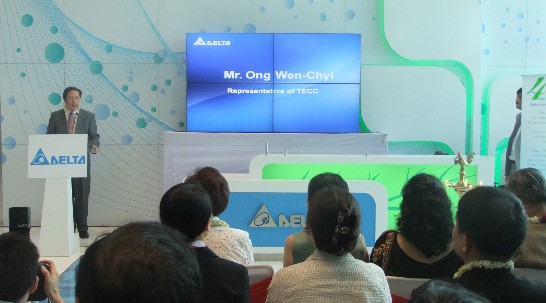 Amb. Ong gives his remarks at the inauguration of new head office of Delta at Gurgaon.BMP