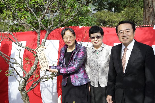 李淑珍・名誉団長行政院院長夫人が太宰府天満宮にて献梅儀式を行った