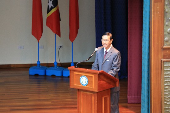 曹大使致詞表示我青年大使團來訪除分享我優質文化外並向克國祝賀獨立紀念31週年。