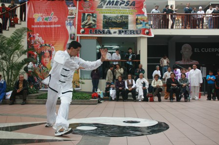 2009.07.18秘魯功夫老師於「台灣文化週」閉幕中示範八掛拳法。
