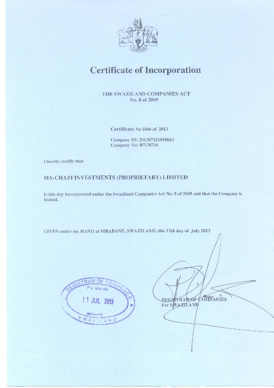 蔡大使捐資協助成立公司供史國學員發展事業之用 