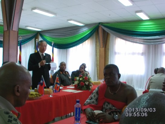 蔡大使明耀於9月3日驗收史國國防軍樂儀隊訓練成果餐敘時致詞