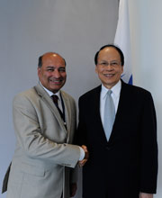 EBRD President Suma Chakrabarti greets Dr Liu Chih-Kung.