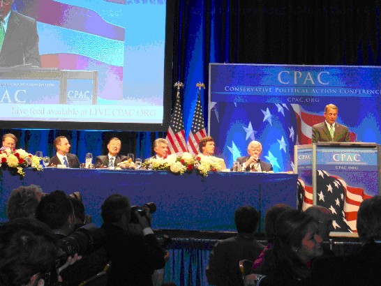 Speaker John Boehner (R-OH) addressed the audience during CPAC; Ambassador Yuan was seated at the head table on the stage with Mr. David Keene, outgoing Chairman of the ACU, Mr. Al Cardenas, newly-elected Chairman of the ACU, and Mr. Reince Priebus, Chairman of the RNC.