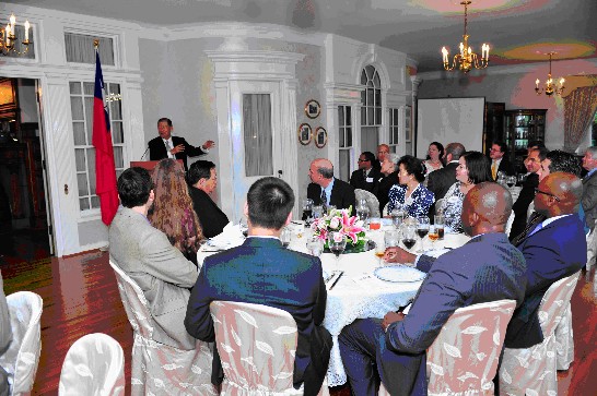 Ambassador Jason C. Yuan delivers a speech to members of  the “Washington Inter-Governmental Professional Group” (WIPG) on June 16, 2011 at the Twin Oaks Estate.