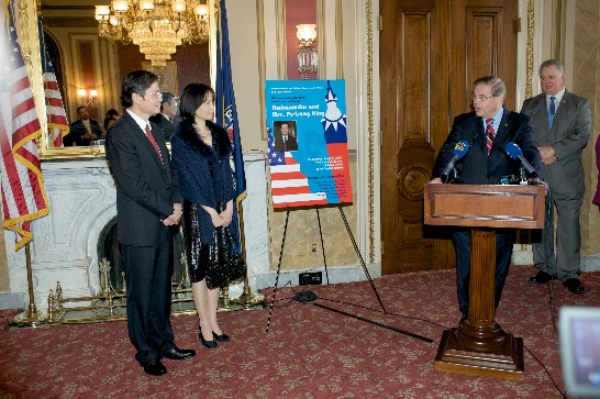 Senator , Robert Menendez (D-NJ), Co-Chair of the Senate Taiwan Caucus, speaks at the Congressional Reception in honor of Representative and Mrs. Pu-tsung King on March 13, 2013.