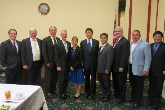 Representative Shen hosted a dinner on June 11 on Capitol Hill in honor of freshman members from the 2014 Class of U.S. House of Representatives. Honorable guests include Hon.  Ken Buck (third from left), President of the Republican Class, Hon. Ted Lieu (fourth from right), President of the Democratic Class, Hon. Glenn Grothman (second from left), Hon. Steve Russell and Mrs. Russell (fourth and fifth from left), Hon. Tom Emmer (third from right), Hon. Ruben Gallego and Hon. Garret Graves.
