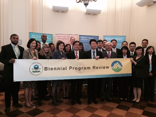 The U.S.-Taiwan EPA Biennial Program Review meeting, hosted by Acting Assistant Administrator Jane Nishida (4th from left front ) and Minister Kuo-Yen Wei (5th from left front), was held on August 11, 2015, at EPA to review collaborative programs in the hope of enhancing present efforts and identifying future areas of cooperation.