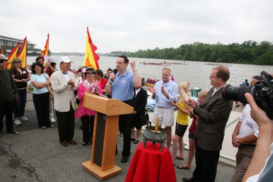 Chairman Vincent Gray of the Council of the District of Columbia speaks at the Eye-dotting Ceremony during the 8th annual DC Dragon Boat Festival on May 16, 2009.