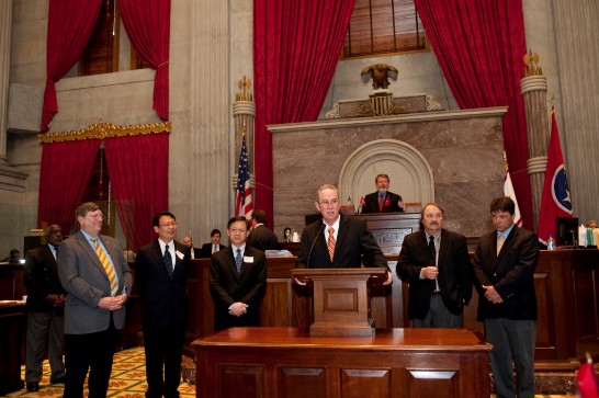 From left: Representative Harry Brooks, TECO Director Albert Chang, TECO Director General Larry Tseng, Speaker Kent Williams, Representative John Litz, Representative Joe McCord.