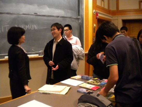 Director General Anne Hung speaks with students after her talk"Taiwan-US Relations at MIT