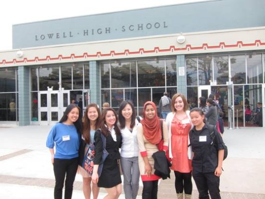 I-chia Lee (middle) with students who participated in the 38th Mandarin Speech Contest at Lowell High School, April 2013