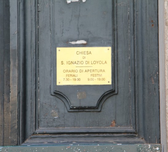 The sign hanging on the Church of St. Ignatius of Loyola.