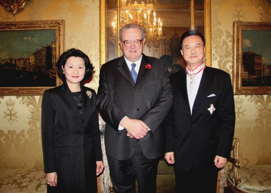 Ambassador and Mrs. Wang (1st from right and 1st from left) with the Grand Master Fra’ Matthew Festing (middle).