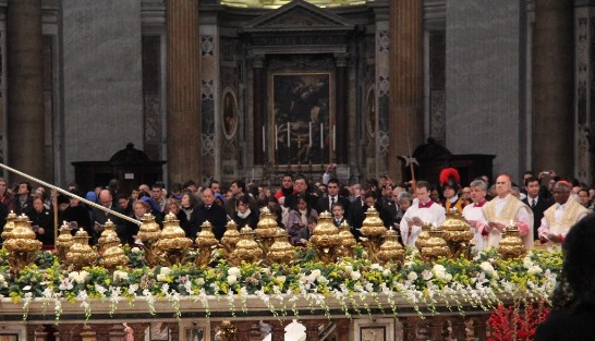 H.E. Tarcisio Cardinal Bertone (middle), Secretary of State, who was also present with many members of the Roman Curia.