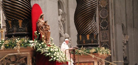 Pope Francis is addressing the faithful inside St. Peter’s Basilica.
