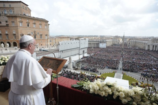Pope Francis speaks to the huge crowd of over 250,00 people gathered in St. Peter’ Square.