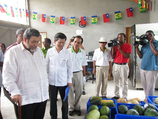 Ambassador Shih and Prime Minister Dr. Gonsalves visiting  new Packaging Station