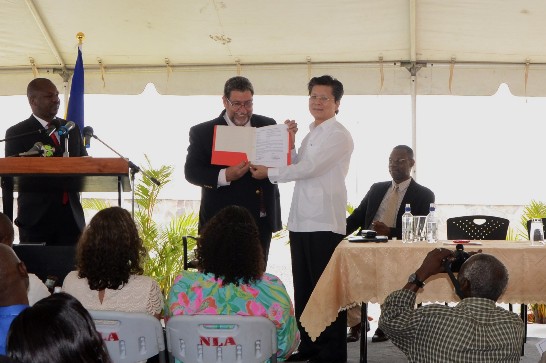 On behalf of the Government of the Republic of China (Taiwan), H.E. Ambassador Weber V. B. Shih handed over the Argyle Internationl Airport Terminal Building to SVG Prime Dr. the Hon. Ralph E. Gonsalves on December 30, 2013.