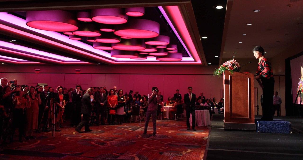 Ambassador Lily Hsu gives remarks at the Republic of China (Taiwan) National Day Reception.