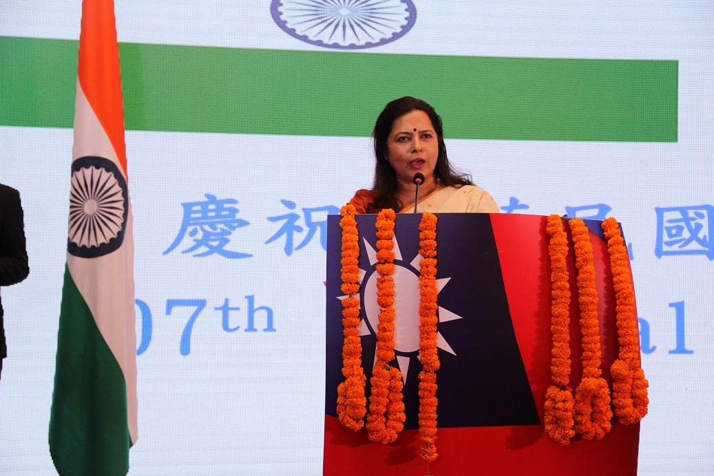 印度國會下議院議員兼印度人民黨(BJP)發言人Meenakshi Lekhi致詞肯定臺灣與印度同享民主、和平與自由等價值。