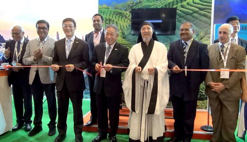 Amb. Tien Chung-Kwang (center), Representative of Taipei Economic and Cultural Center in India, photographed with H. J. Lin (3rd, left), Director of Singapore Office under Taiwan Visitors Association, Taiwan Tourism Bureau, Yuan Jung-Ping (3rd, right), classical Chinese musician from Taiwan and Sargiv Agarwal (2nd, left), event organizer and CEO of Fairfest Media at the Business &amp; Luxury Travel Mart (BLTM) 2017 held at Hyatt Regency Gurgaon, Oct 26.