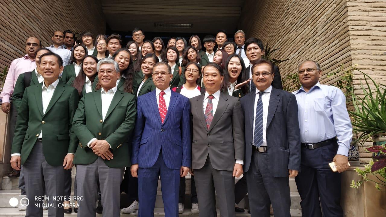 Taiwan Youth Ambassadors take a group photo in front of the Secretariat of African-Asian Rural Development Organization Sept. 5.