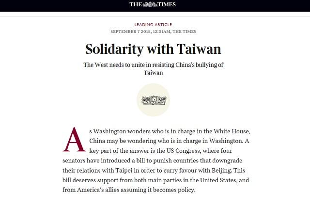 The Times calls on the West to resist China’s bullying of Taiwan