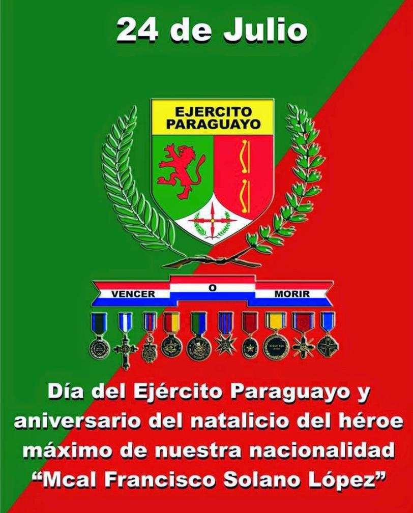 Muchas felicidades por el Día del Ejército Paraguayo, que se conmemora en simultáneo con el natalicio del Mcal. Francisco Solano López.
Felicitaciones!!!!
Sigamos trabajando en la cooperación castrense entre  Paraguay y Taiwán
