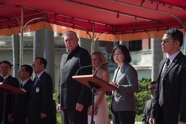 President Tsai delivers remarks at a militray honors ceremony for welcoming Saint Lucia Prime Minister Allen Chastanet and Mrs. Chastanet
