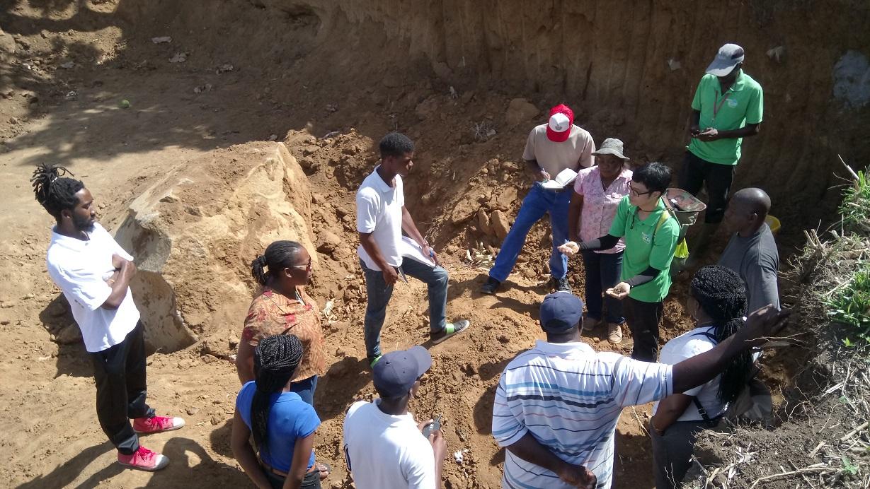 Dr. Syu interpreted the soil profile during the field training.