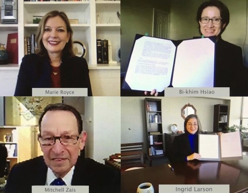 Taiwan Representative Bi-khim Hsiao and Managing Director Ingrid Larson of the American Institute in Taiwan (AIT) signed a Memorandum of Understanding on International Education Cooperation in a virtual ceremony on December 2, 2020.