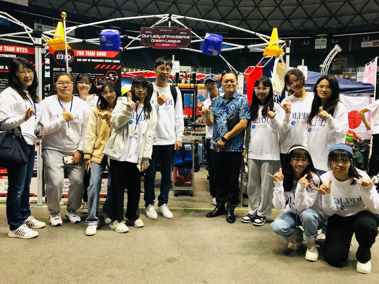 Director General Richard Lin with the delegation of Our Lady of Providence High School at the 2023 FIRST Robotics Competition (FRC), Hawaii Regional on March 23, 2023