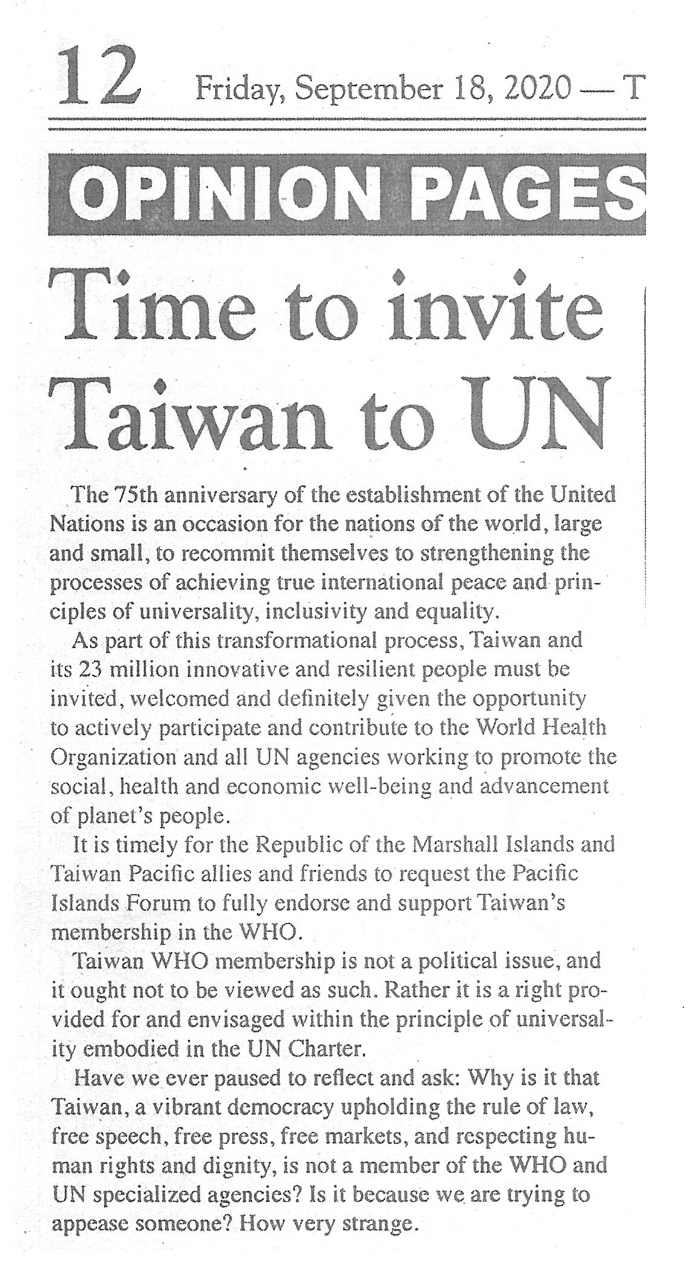 The Marshall Islands Journal in Support of Tai... Embassy of the Republic of China (Taiwan