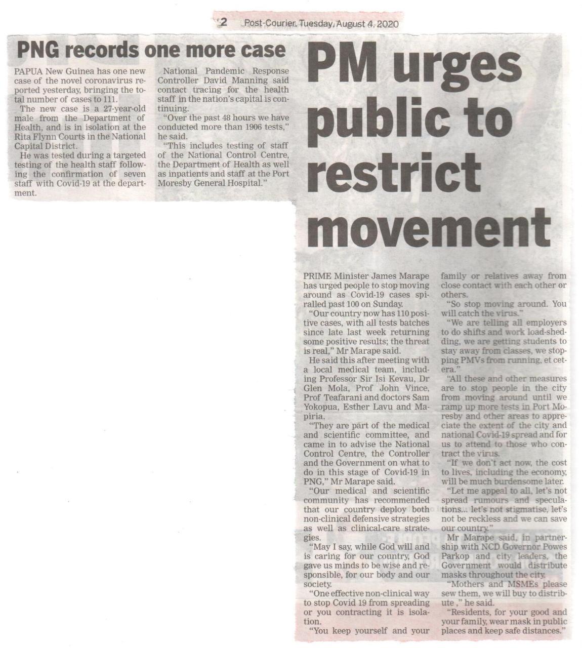 Png Has 111 Covid 19 Confirmed Cases Taipei Economic And Cultural Office In Papua New Guinea 駐巴布亞紐幾內亞臺北經濟文化辦事處